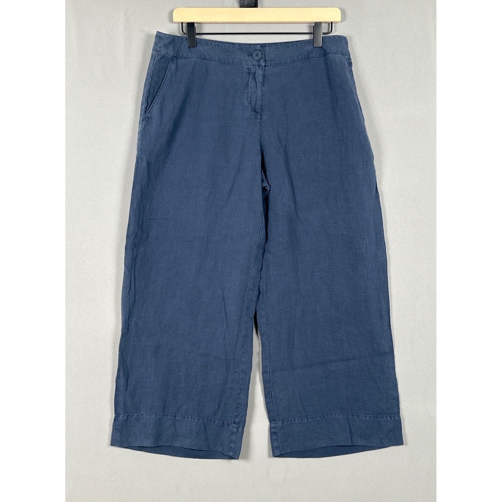 Tommy Bahama Womens 8 Navy Blue 100% Linen Wide Leg Crop Pants NEW